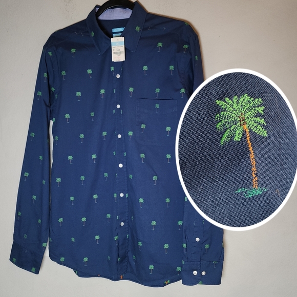 NWT J. Mclaughlin Embroidered Palm Tree Gramercy Modern Fit Button Shirt Size M